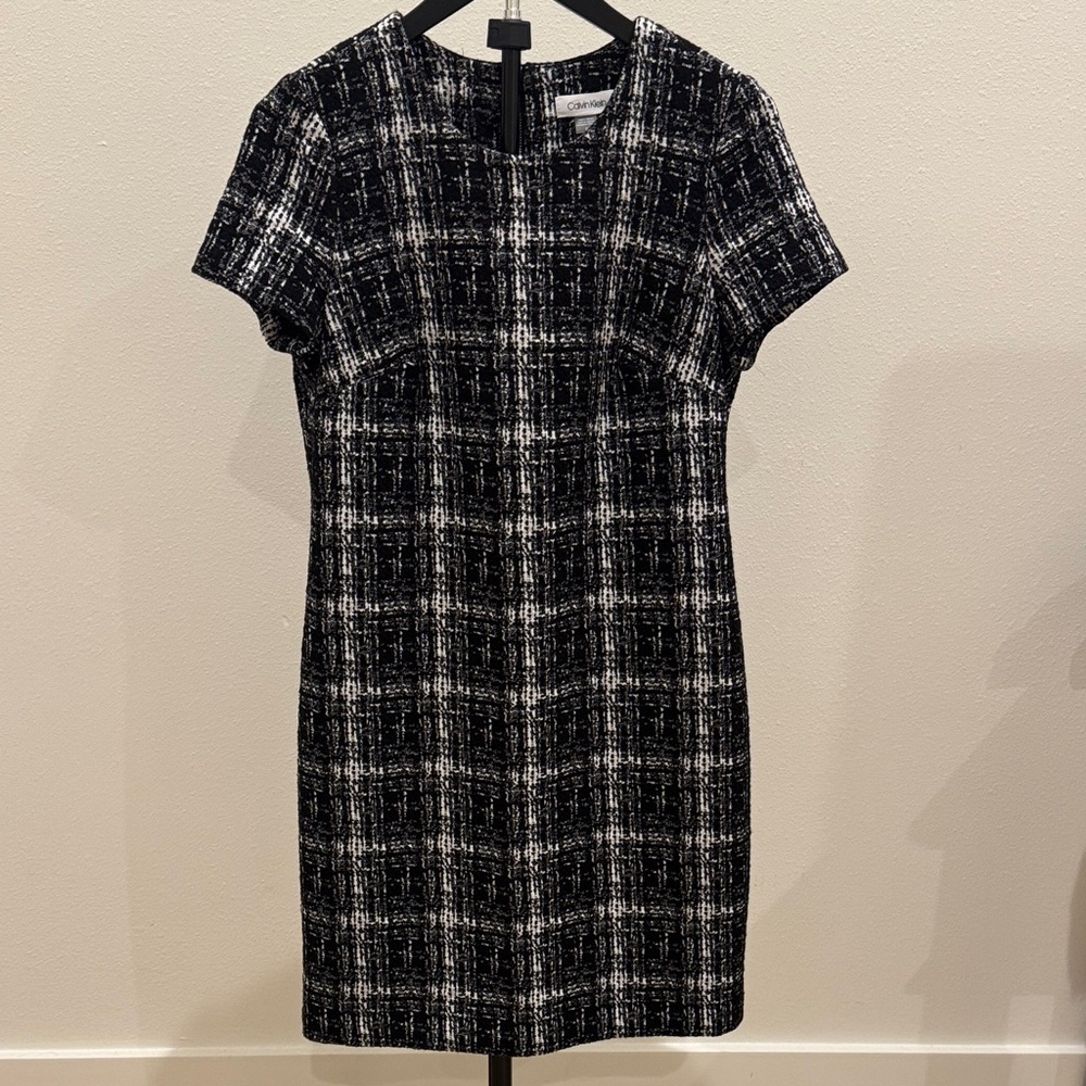 Calvin Klein Black & White Plaid Short-Sleeve Sheath Dress
